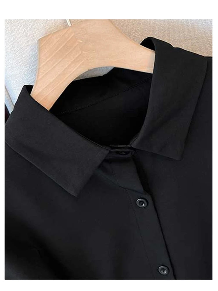 Gothic Y2K Blouse - Black Oversize Polo Neck Summer 2025