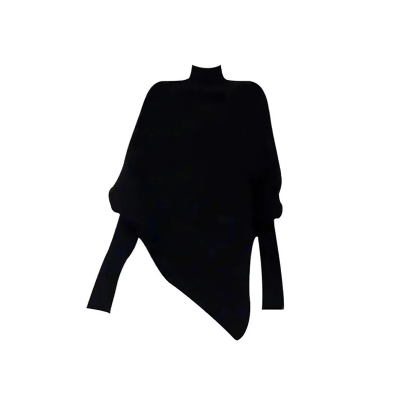 Women Black Gothic Pullover Sweater Harajuku Aesthetic Y2k Long Sleeves Turtleneck Knitted Sweaters Vintage 2000s Clothes Autumn