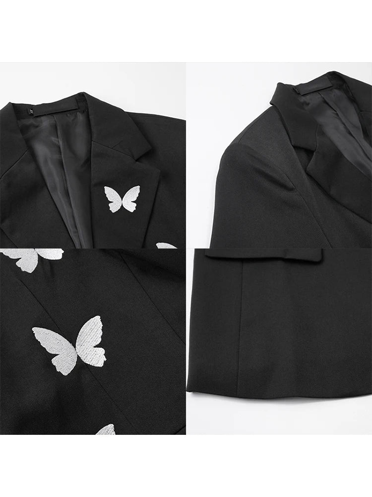 Women Black Gothic Blazer Coat Fashion Vintage 90s Aesthetic Streetwear Harajuku Long Sleeve Suit Jacket Outerwear Top Clothing