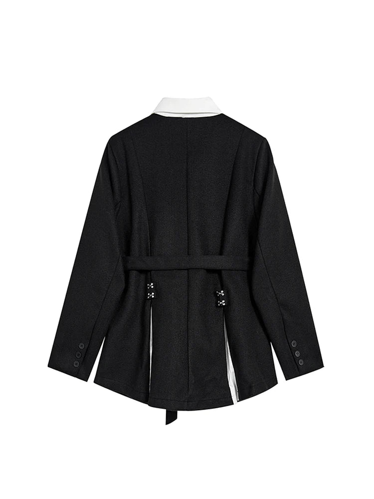 Women Black Gothic Blazer Elegant Vintage 90s Fashion Coat with Belt Y2k Suit Jacket Harajuku Long Sleeve Outwear 2000s Clothes