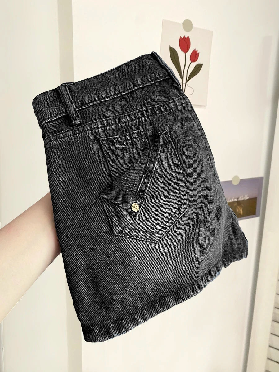 Women Gothic A-line Denim Skirt Elegant Harajuku Y2k Mini Jean Shorts Skirts Aesthetic Vintage Cowboy Skirt 2000s Clothes Summer