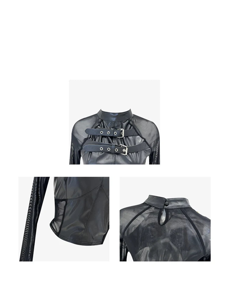 2023 Women Patchwork Black Gothic T-Shirt Punk Y2k 90s Fashion Long Sleeve Tee Top Korean Vintage Harajuku Grunge Funny T-Shirts