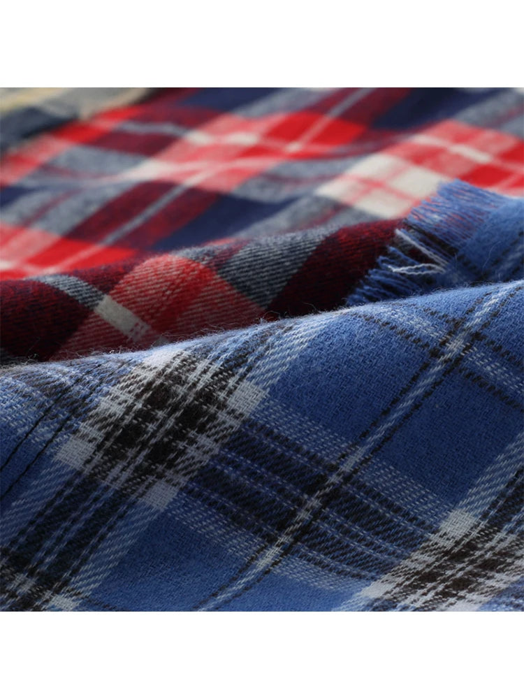 Women Patchwork Plaid Shirts and Blouses Y2k Vintage Korean Harajuku Fashion 90s Elegant Long Sleeve Polo-Neck Shirt Top Clothes