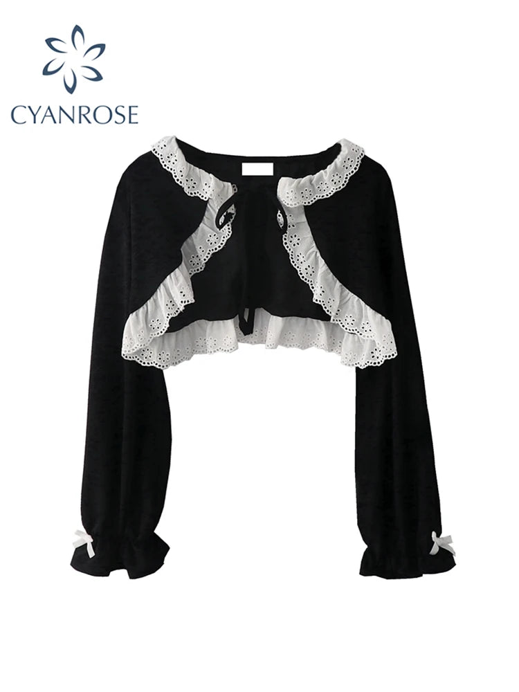Women's Shirts and Blouses Gothic Black Korean Style Harajuku Fashion Vintage Lace Patchwork Shir Cropt Top Clothes Summer 2023