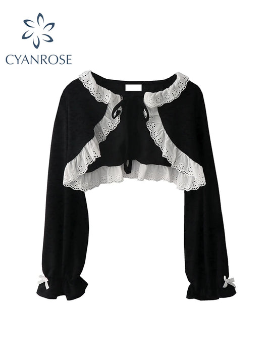 Women's Shirts and Blouses Gothic Black Korean Style Harajuku Fashion Vintage Lace Patchwork Shir Cropt Top Clothes Summer 2023