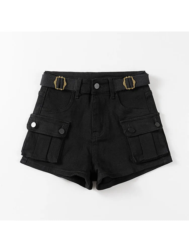 Vintage Women's Denim Shorts Hight Waisted Pockets Khaki Y2k Casual Jeans Cargo Pants Gothic Black Short Jeans 2023 Summer New