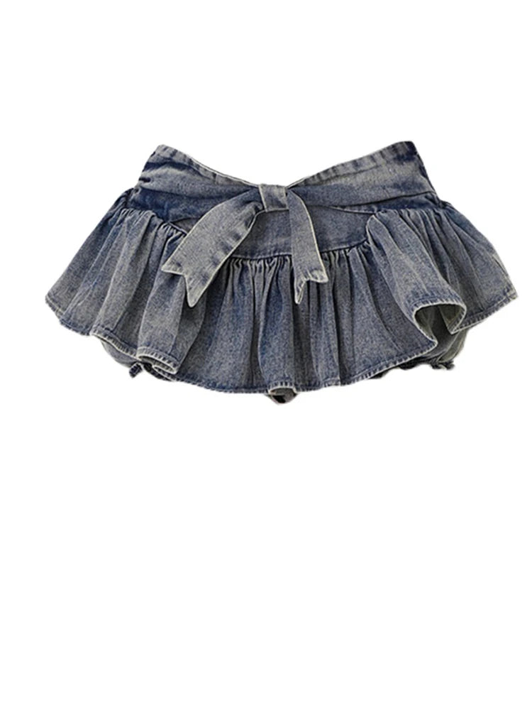 2023 Vintage Denim Pleated Skirt Women's Summer Streetwear Ladies Jeans Short Skirt Casual All Match Ball Gown Female Mini Skirt