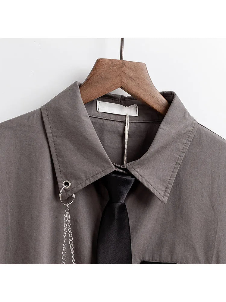 Punk Gothic Crop Top - Harajuku Streetwear with Chain & Split Detail