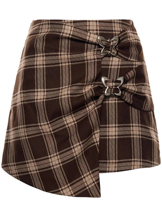 2025 New Checkered Skirt for Women's Summer New Irregular Pleated Half skirt  A-line Denim Skirt Vintage Aesthetic Y2k Skirt