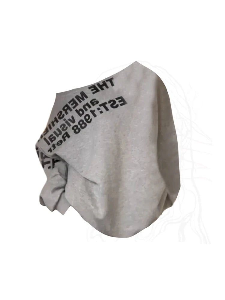 Women Grey Letter Print Long Sleeve Sweatshirt 90s Aesthetic Vintage Streetwear Harajuku Oversize Sweatshirt Clothes Autumn 2024