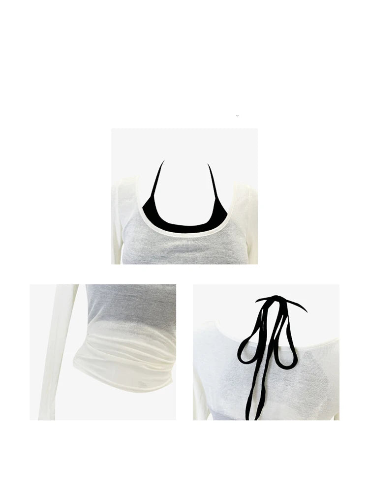 Women's Apricot T-shirt Harajuku Korean Y2k Tee Top 2000s 90s Aesthetic Fashion Vintage Long Sleeves T-shirt Autumn 2023 Clothes