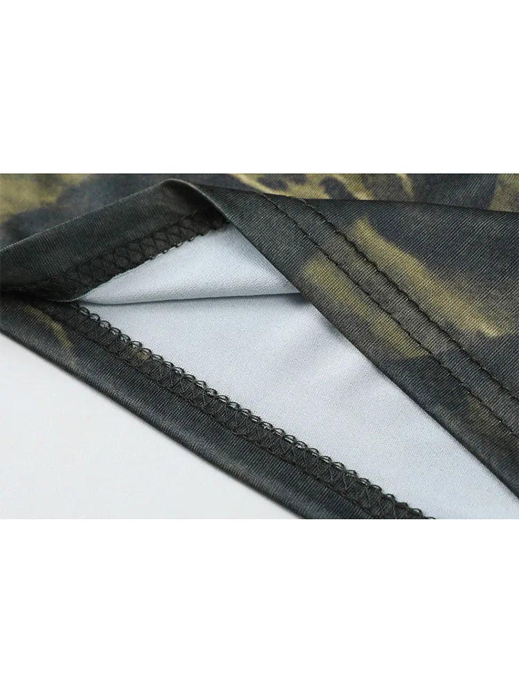 2022 Summer New Design Print Suspender Top Women's Sexy Bodycon Crop Tops Camouflage Bandage Female Retro Off Shoulder Camisole