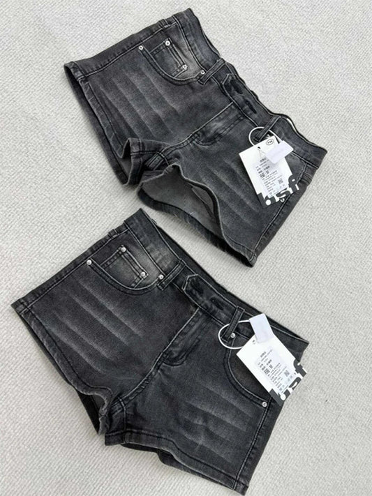 Women Grey Denim Shorts Low Waist Mini Jeans Shorts 90s 2000s Vintage Y2k Hot Cowboy Short Pants Harajuku Trashy Clothes Summer