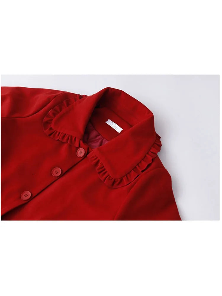 Woolen Coat Women's Mid-length Winter New Korean Fashion Long Coat Thickened Single Breasted Kawaii Women's Coat Parkas