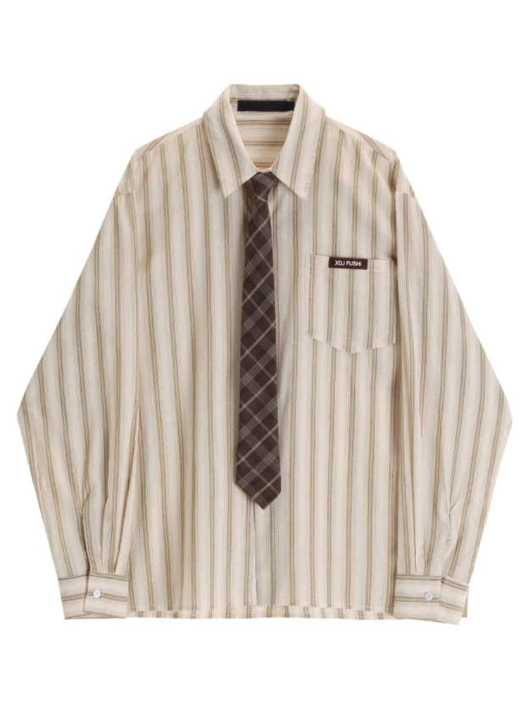 Women Striped Shirts and Blouses Y2k Korean Harajuku Elegant Long Sleeve Polo-Neck Shirt 90s Vintage 2000s Fashion Clothes 2025