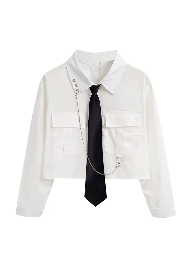 Women's Shirts Harajuku Design Safari Style Unisex Streetwear Top BF Trendy Tide Punk Popular Gothic Female Blouse Short Loose