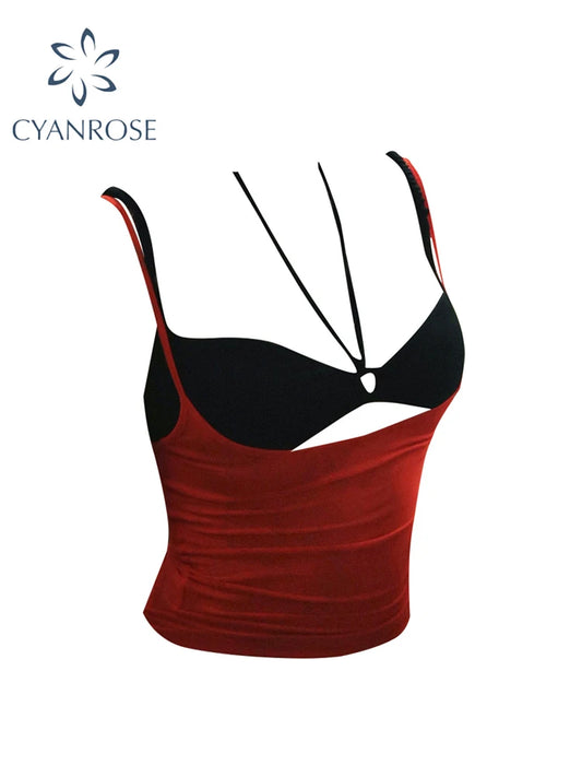 Women Red Crop Top Vintage Y2k Camisole Fashion Sleeveless Off Shoulder Hollow Out Corset Top 2000s Fashion Clothes 2024 Summer