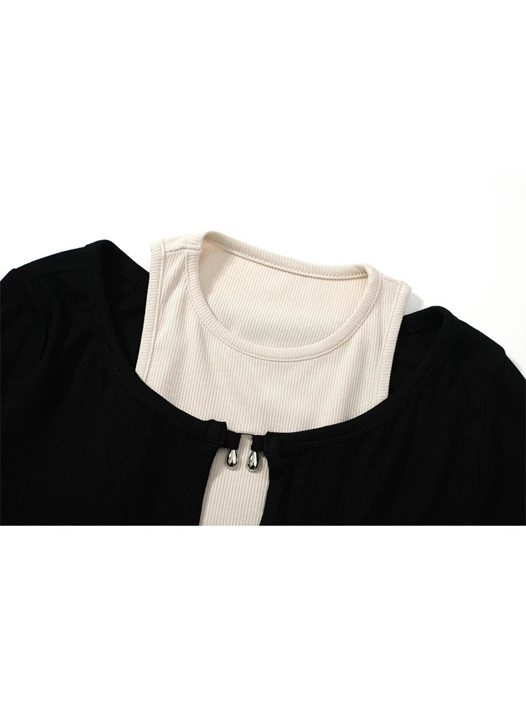 Women's T-shirt Harajuku Patchwork Crop Tops Retro Korean Y2k Black Clothes Vintage Streetwear 2023 Summer Long Sleeve Tee Top