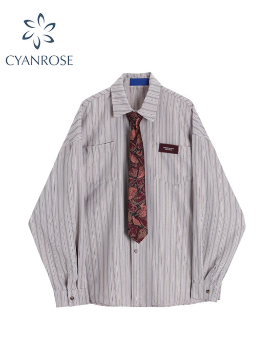 Women's Striped Knitted Shirt Elegant Oversize Long Sleeve Shirts 2000s Y2k Korean 90s Vintage Harajuku Elegant Blouses Clothes